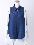 テンセルデニムノースリーブシャツ ブルー