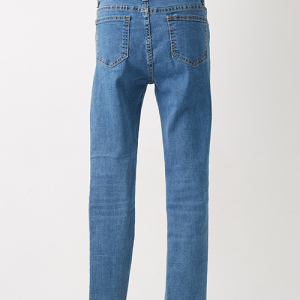 センター切り替え裾アシメスキニーパンツ ミディアムブルー/M