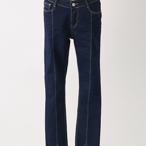 センター切り替え裾アシメスキニーパンツ ワンウォッシュ/M