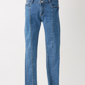 センター切り替え裾アシメスキニーパンツ ミディアムブルー/M