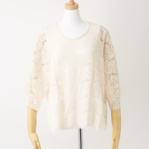 8分袖ラッセルレースブラウス ベージュ