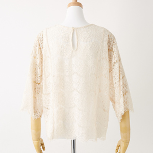 8分袖ラッセルレースブラウス ベージュ