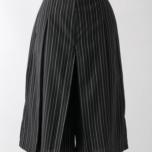 先染めストライプタックガウチョパンツ ブラック