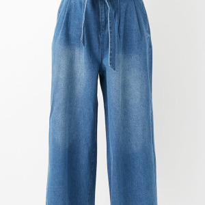 10ozデニム共ベルト付きワイドパンツ ブルー